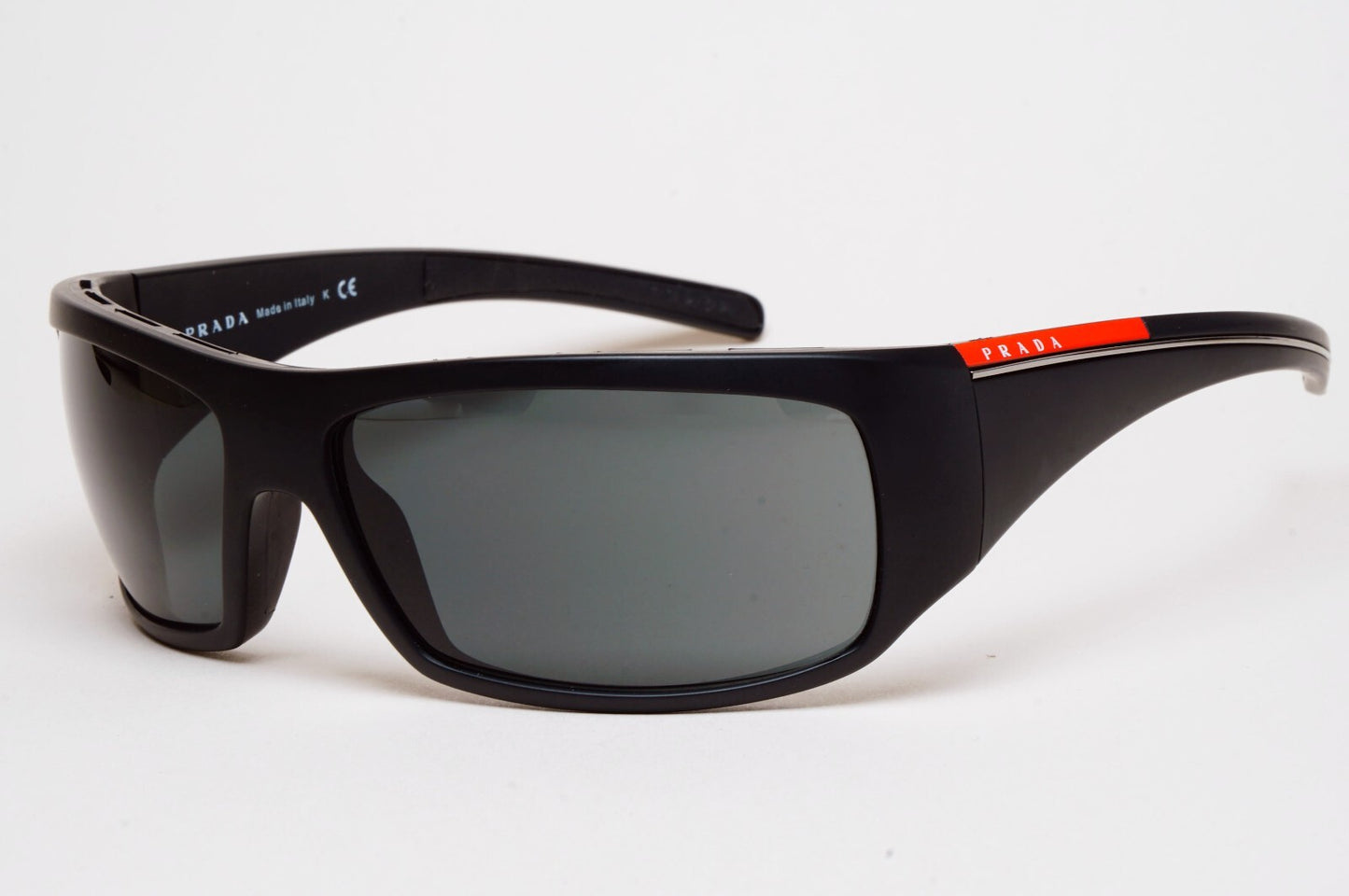 Prada Sunglasses Black Mattw Wrap Red Stripe PS01LS SPS 01L 1BO-1A1 130225