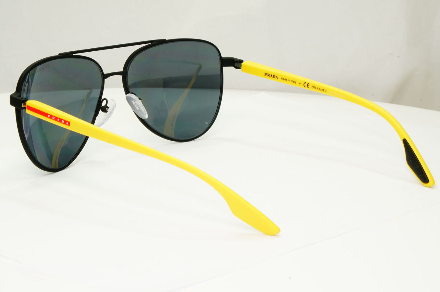 Prada Polarized Black Sunglasses Yellow Red Stripe Pilot PS52WS SPS 52W 08W-02G