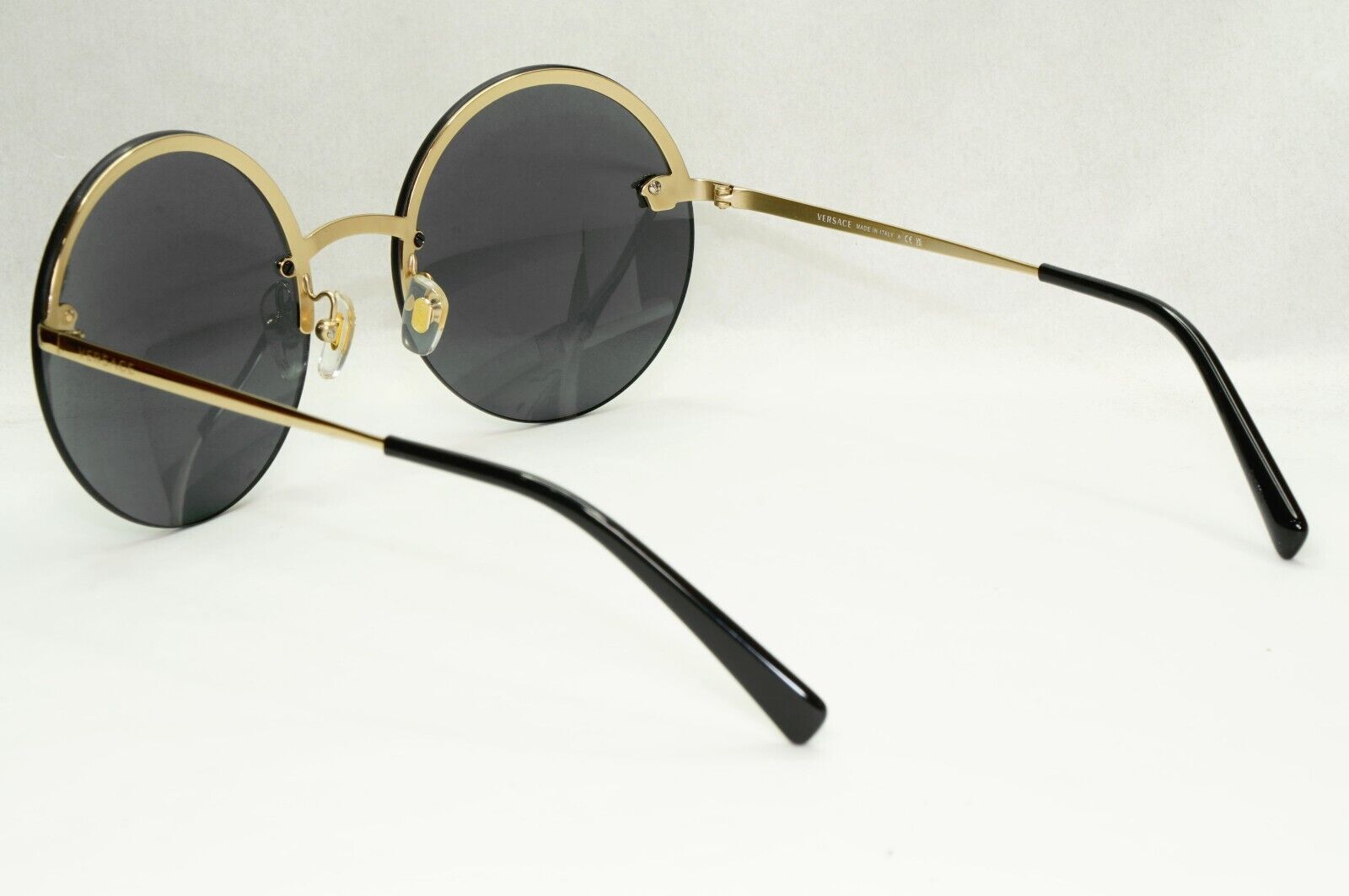 Versace Sunglasses Gold Black Round Medusa Rimless Metal MOD VE 2176 1252/87