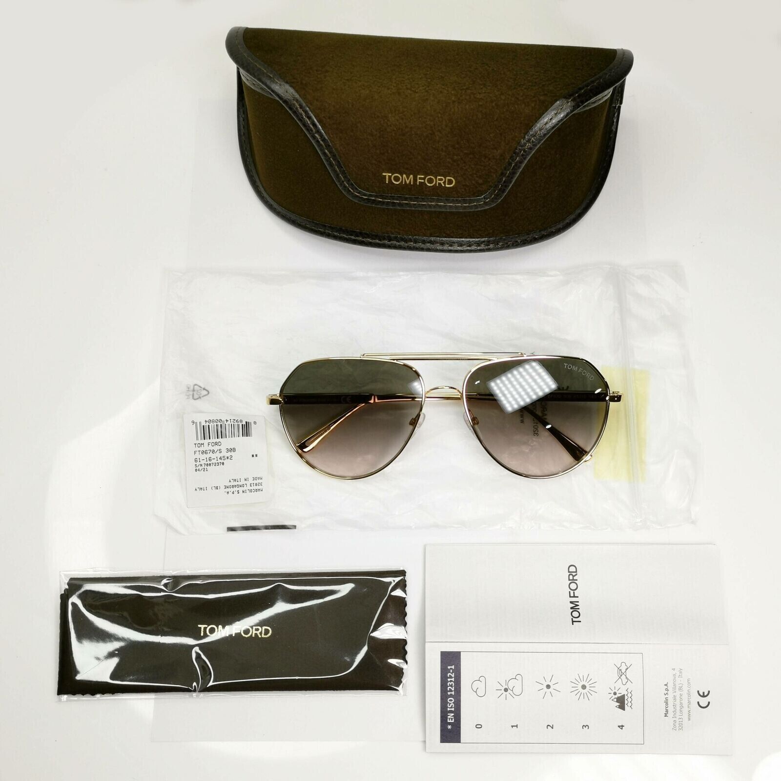 Tom Ford Sunglasses Gold Pilot Metal Brown Andes FT0670 TF 670 30B [b] 38157