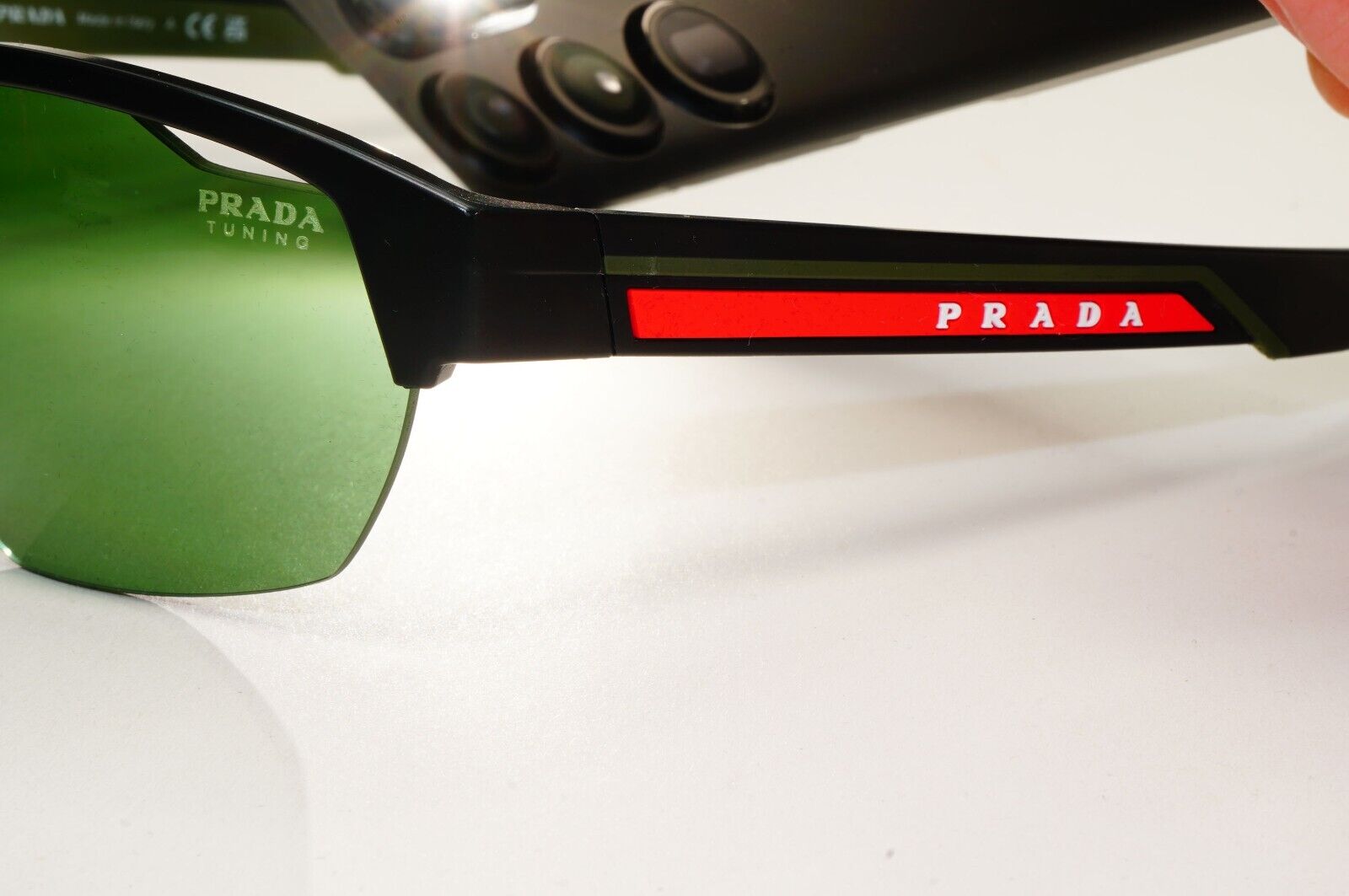 Prada Sunglasses Black Matte Wrap Red Stripe Green Tuning PS03YS SPS 03Y 18G-06U