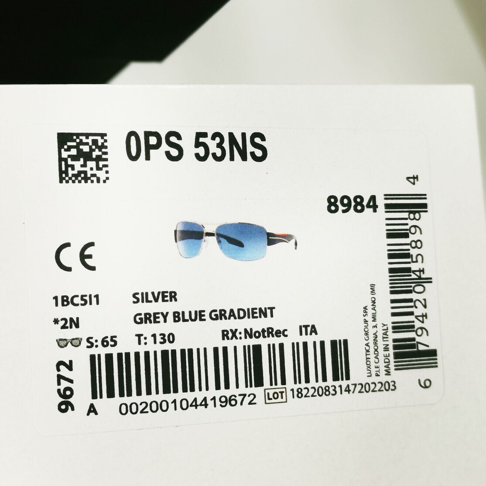 Prada Blue Black Sunglasses Silver Gradient SPS 53N 1BC-5I1 Red Stripe 061223