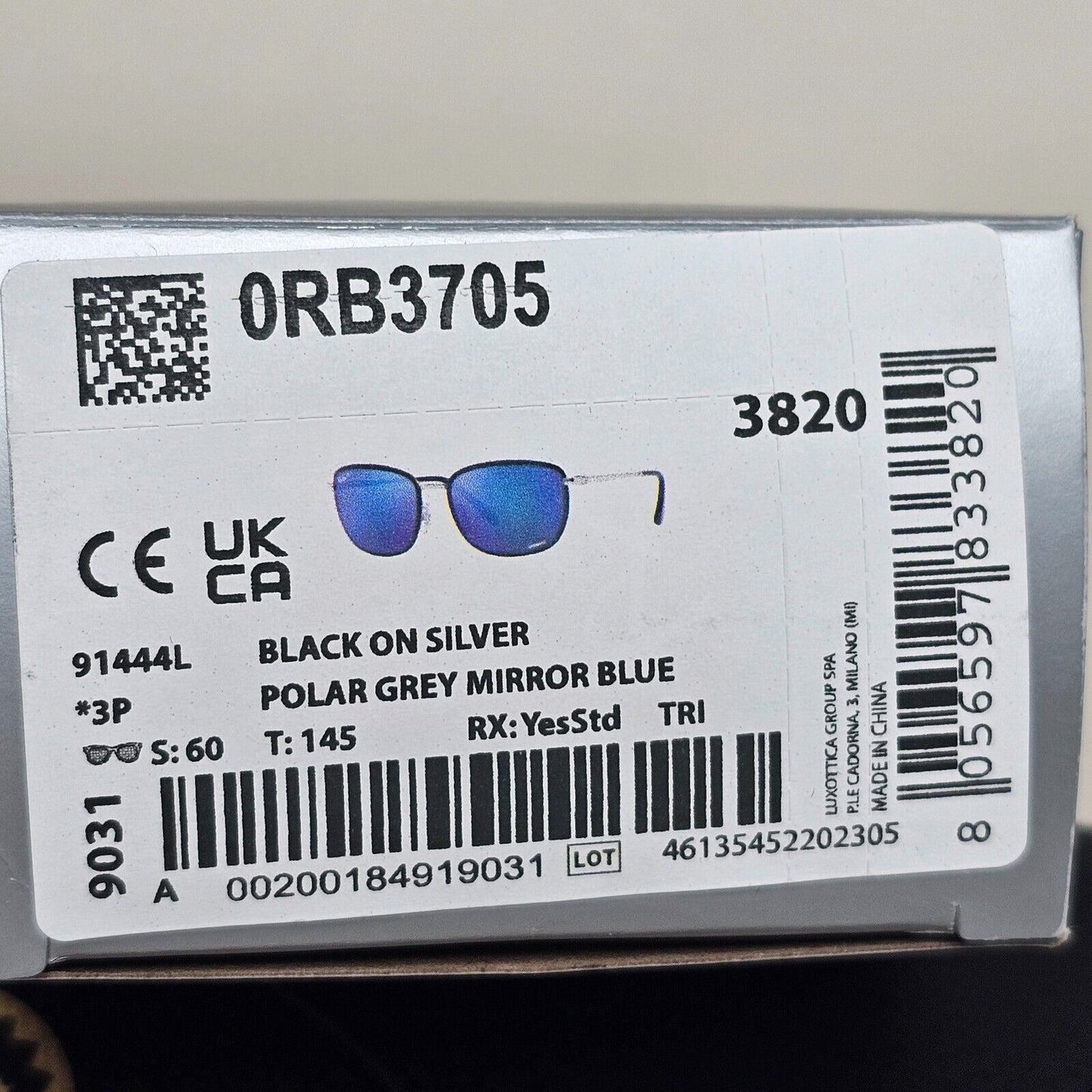 Ray-Ban Sunglasses Polarized Chromance Blue Black Silver RB 3705 9144/4L 60mm