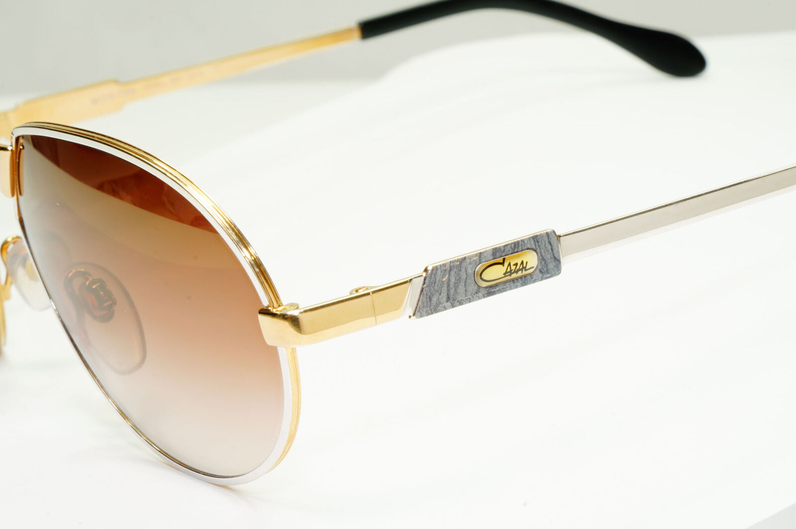 Cazal 1990s Gold Sunglasses Vintage Pilot Silver Brown MOD 739 COL 96/375 181022
