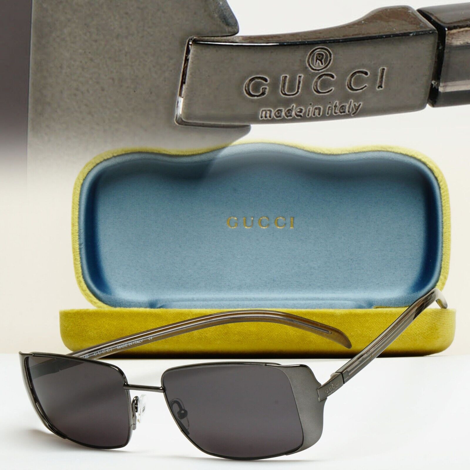 Gucci Sunglasses 1999 Vintage Black Gunmetal Squre GG 2657/S TW3 52mm 100225