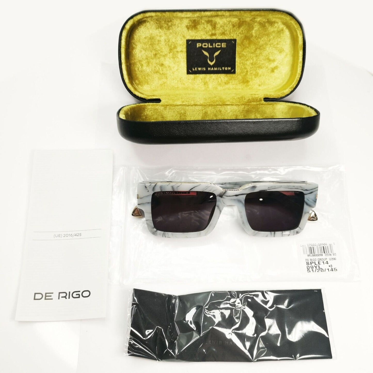 Police Lewis Hamilton F1 Sunglasses Grey Marble Square Gold SPL E14 COL 09YL