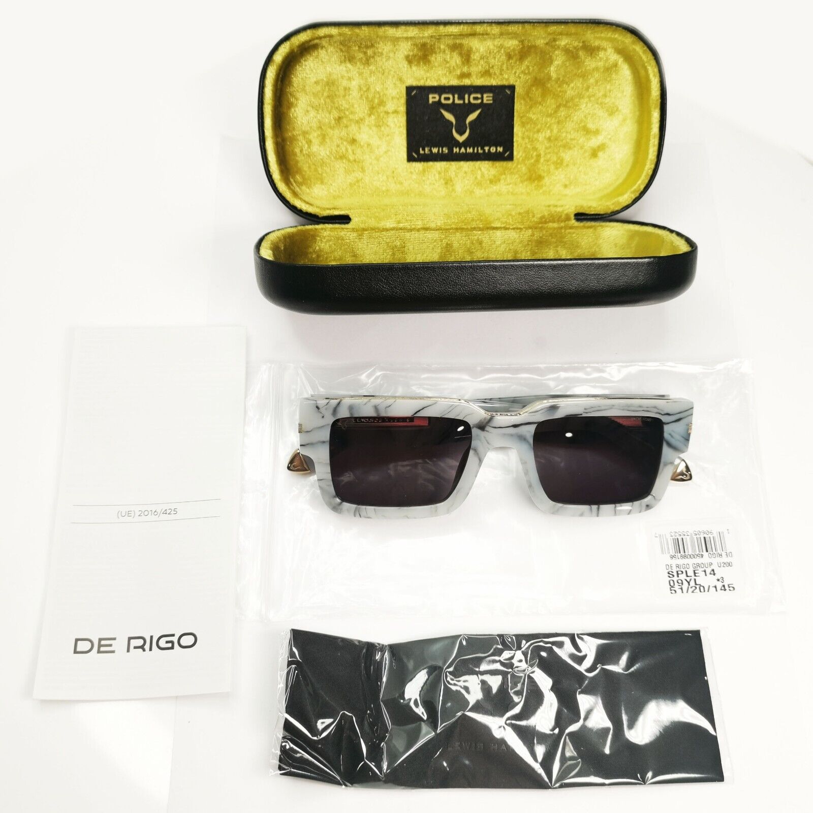 Police Lewis Hamilton F1 Sunglasses Grey Marble Square Gold SPL E14 COL 09YL