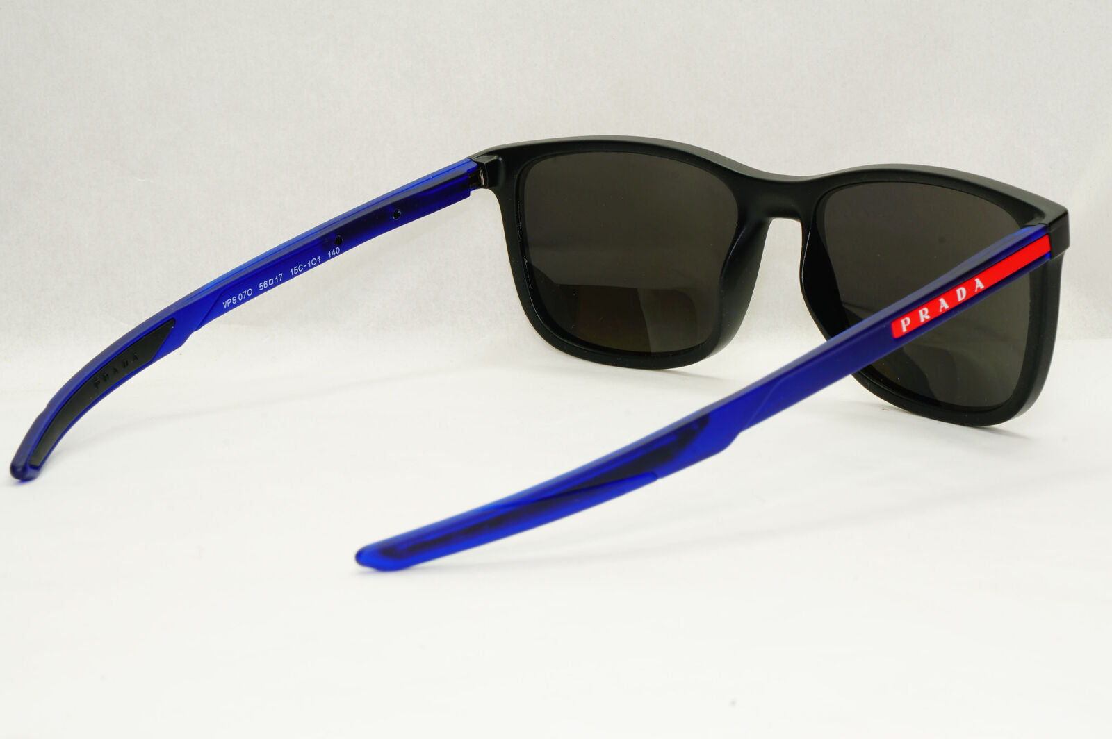 Prada Sunglasses Black Blue Rubber Square Red Stripe PS07OV VPS 07O 15C-1O1 56mm