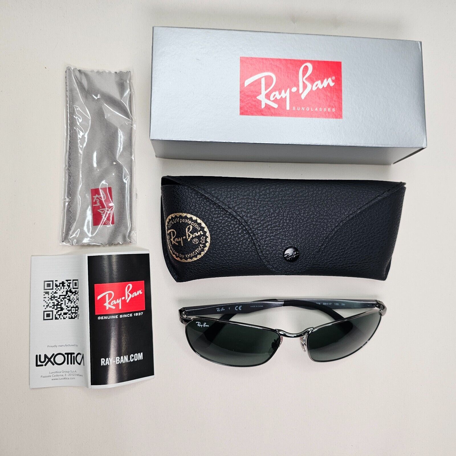 Ray-Ban Sunglasses Gunmetal Green Brushed Aluminium Metal RB 3534 004 59mm