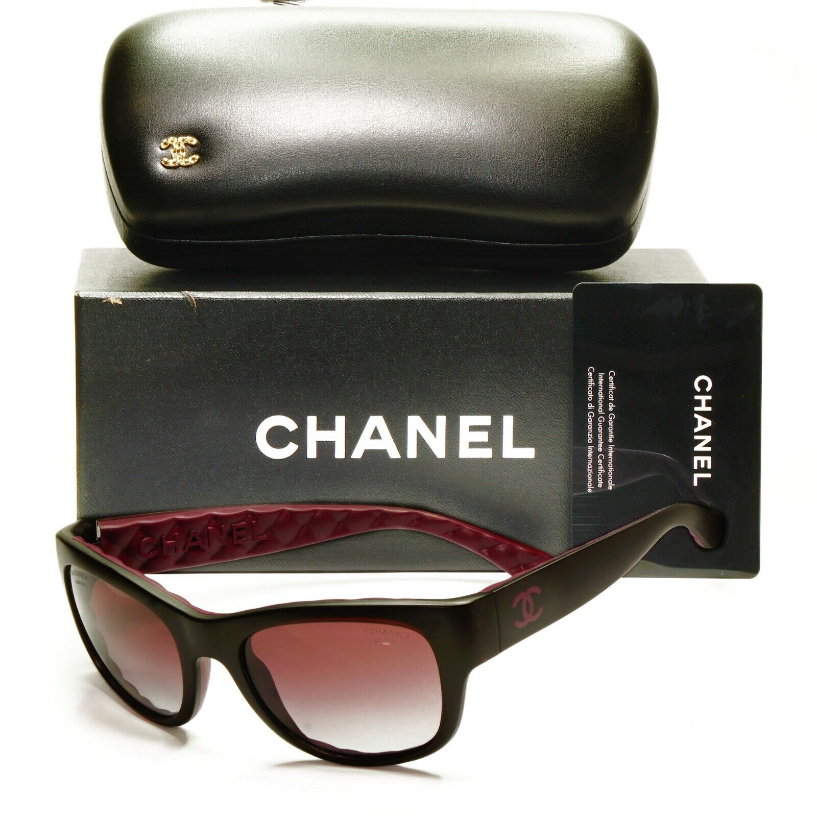 Chanel Polarised Black Burgundy Sunglasses Bordo Square 6049 1480/Z9 25663