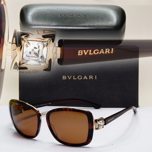 Bvlgari Sunglasses 2011 Vintage Brown Gold Crystal Square 6060-B 325/13 041124