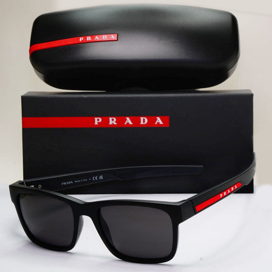 Prada Sunglasses Black Matte Rubber Square Red Rossa PS02PV VPS 02P 1BO-1O1 55mm