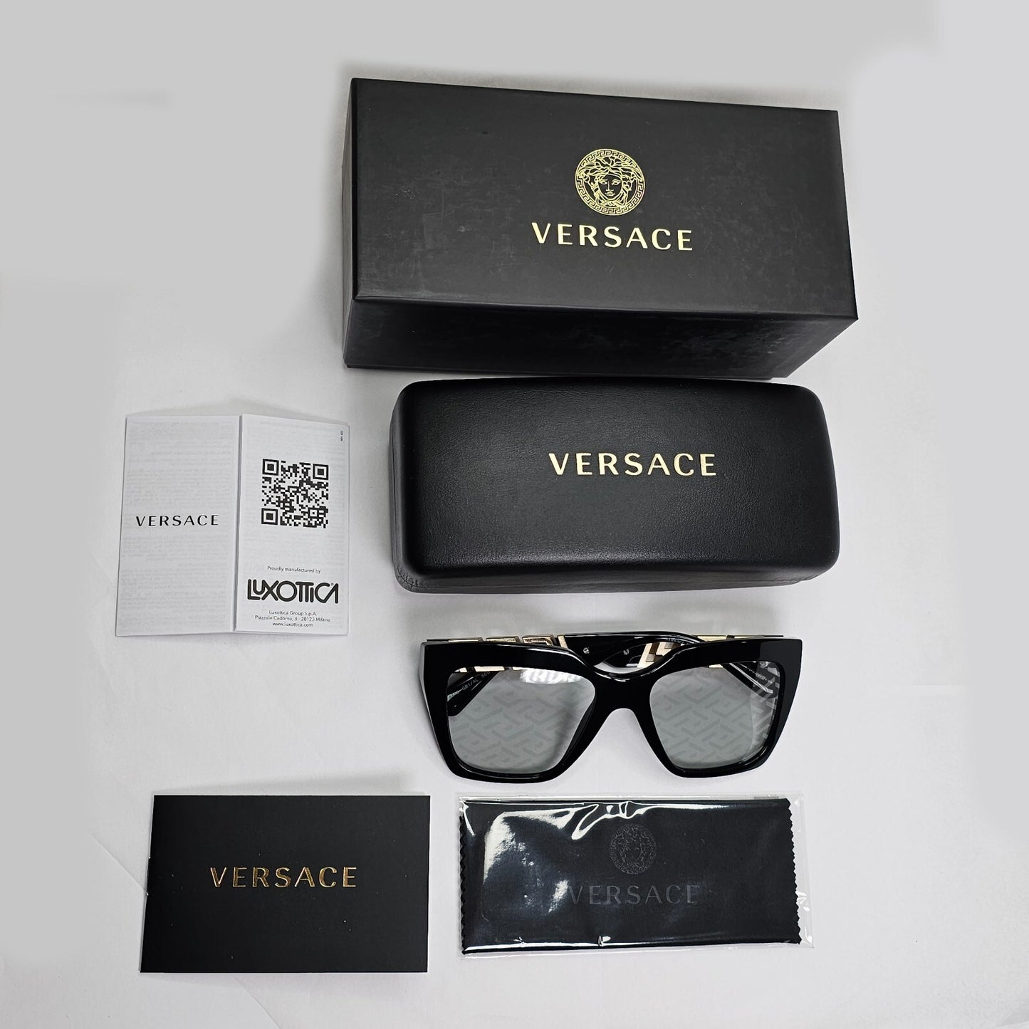 Versace Sunglasses Monogram Mirror Black Gold Meander MOD VE 4418 GB1/AL