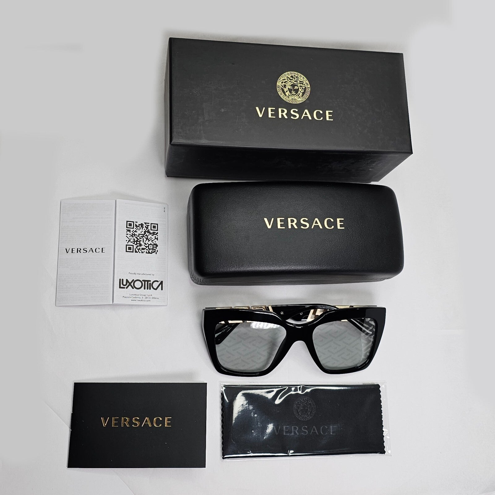 Versace Sunglasses Monogram Mirror Black Gold Meander MOD VE 4418 GB1/AL