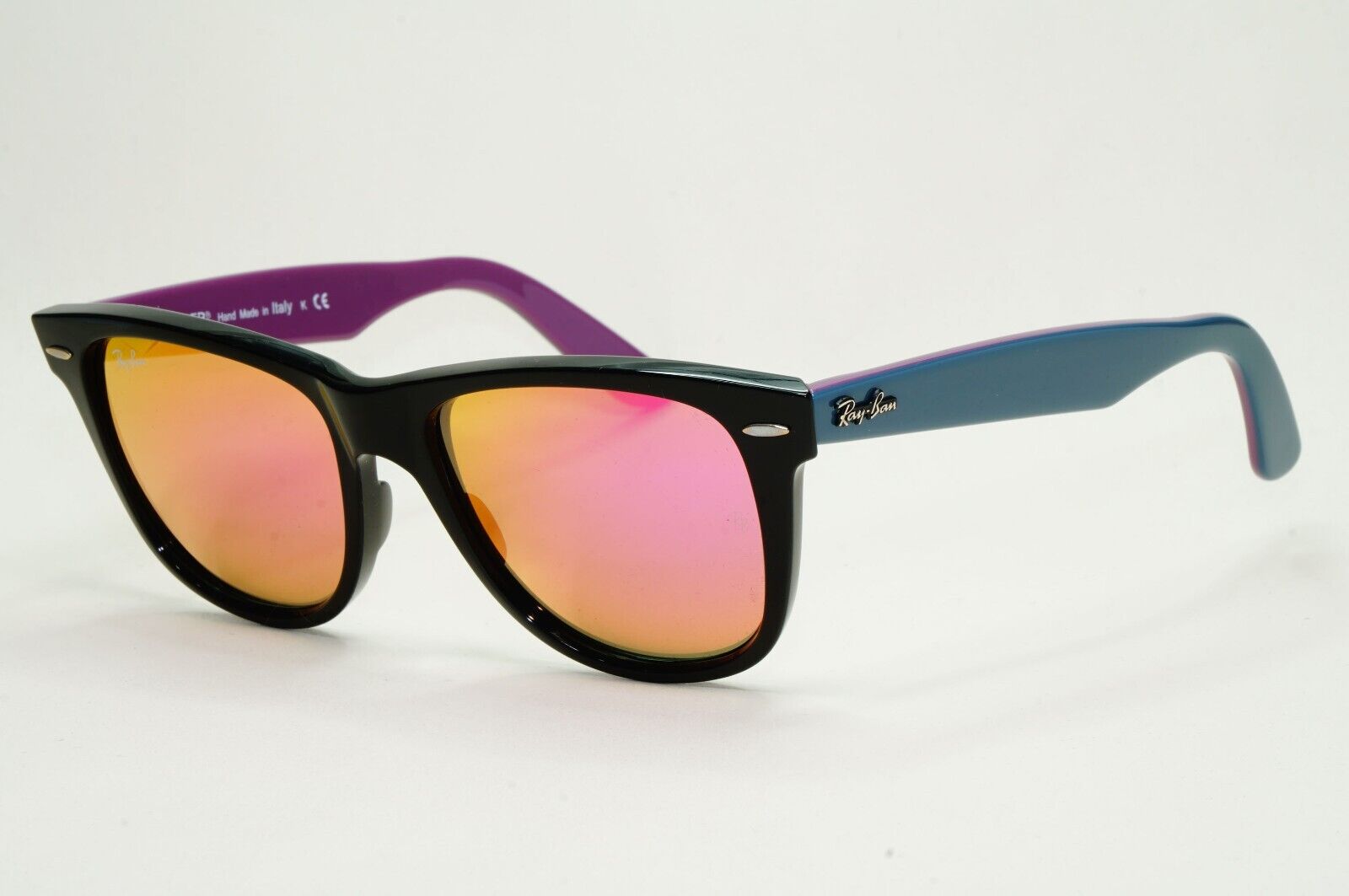 Ray-Ban Sunglasses Wayfarer Black Blue Mirror Violet Fuxia RB 2140 1174/4T 54mm