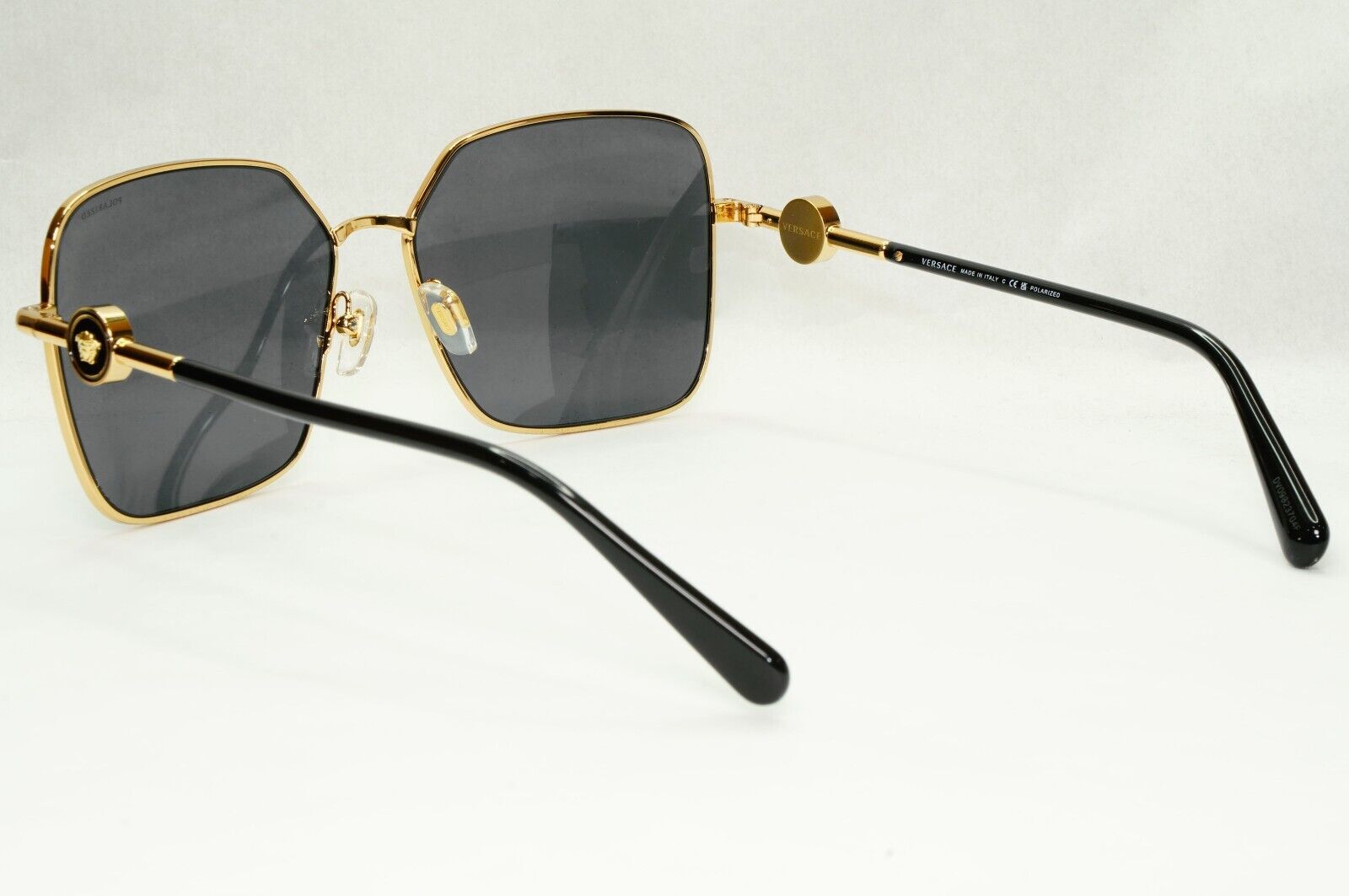 Versace Sunglasses Black Polarized Gold Square Medusa MOD VE 2227 1002/81