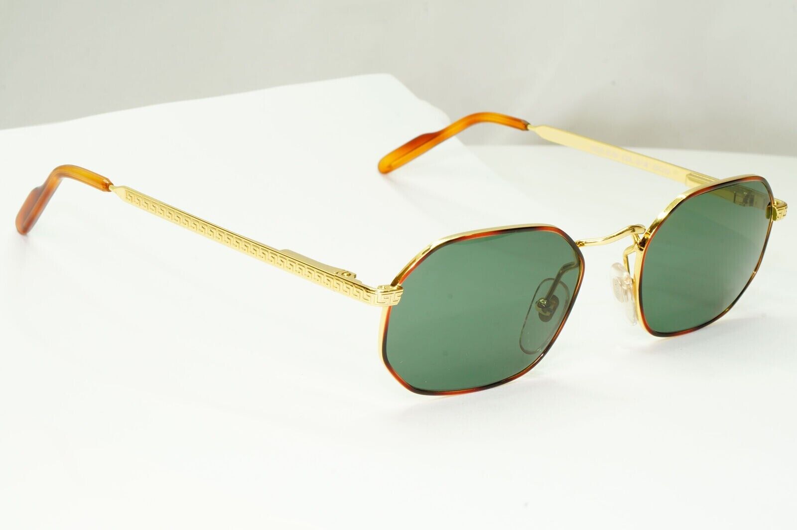 Gianni Versace 1995 Sunglasses Vintage Gold Green Hexagon MOD G09 COL 07M