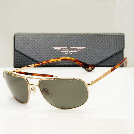 Police Sunglasses Gold Pilot Brown Green Metal SPL D44 Origins 45 COL 0349 62mm