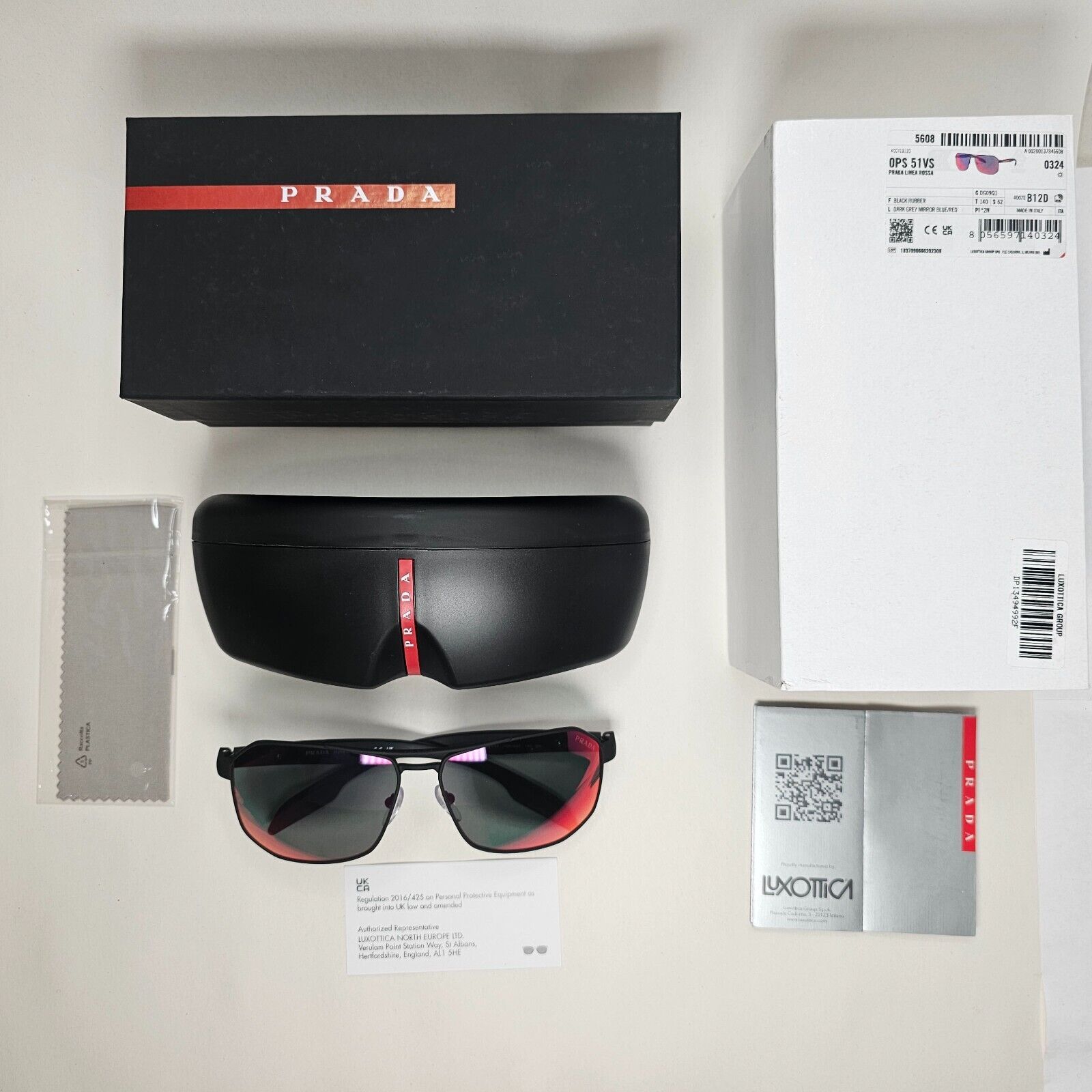 Prada Sunglasses Black Mirror Blue Red Angular Pilot PS51VS SPS 51V DG0-9Q1 62mm