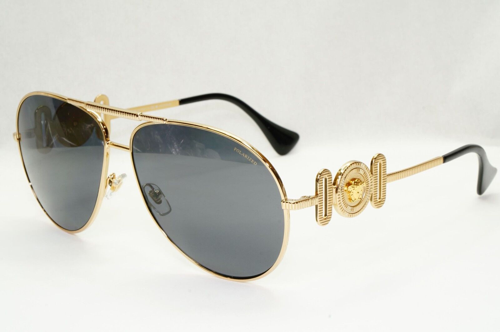 Versace Sunglasses Polarized Gold Pilot Metal Grey Black MOD VE 2249 1002/81