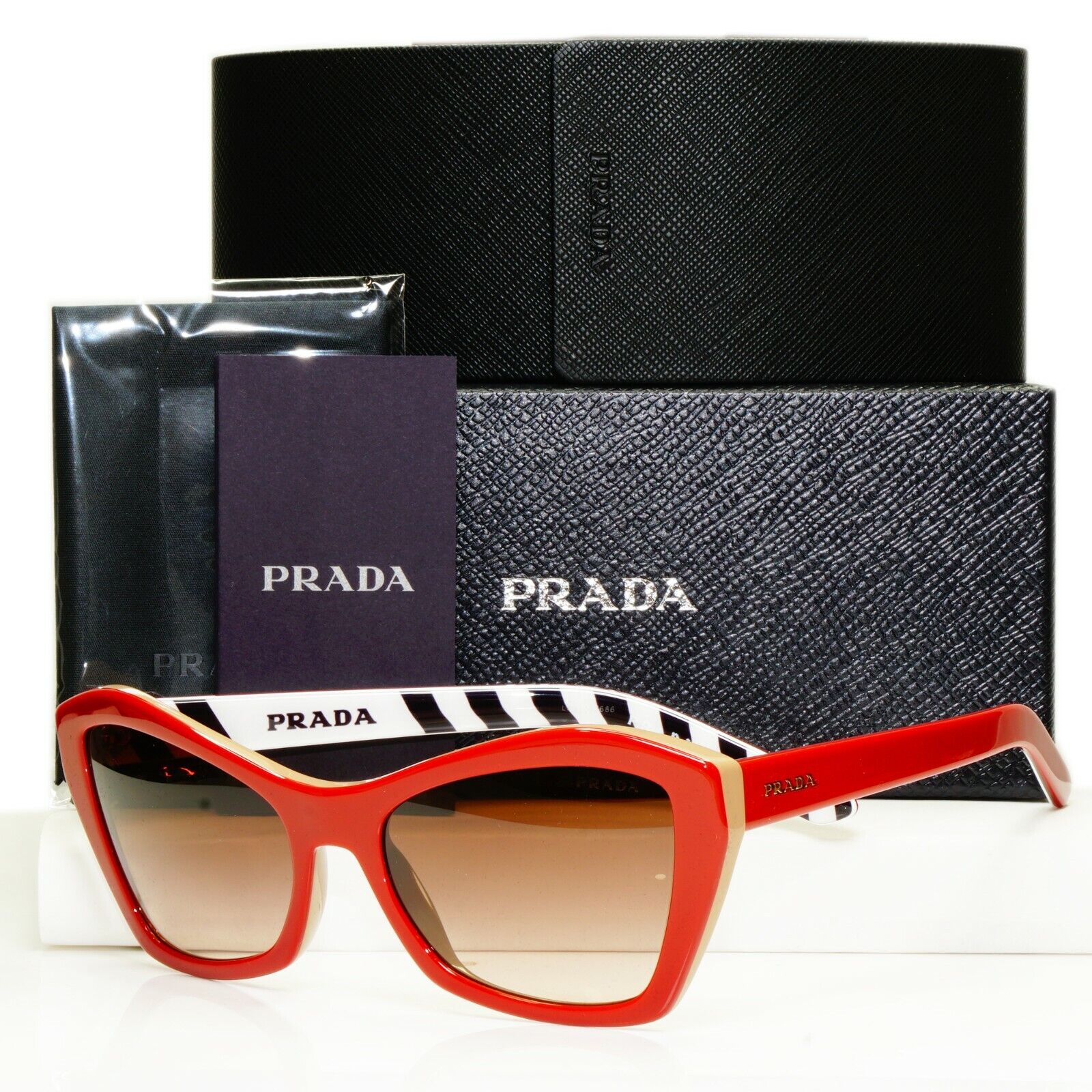 Prada Red Brown Sunglasses Ultravox Fashion Blogger Womens SPR 07X 543-6S1