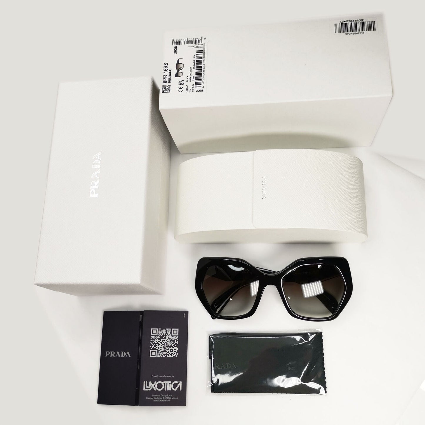 Prada Hexagon Sunglasses Black Grey Gradient Square PR16RS SPR 16R 1AB-0A7