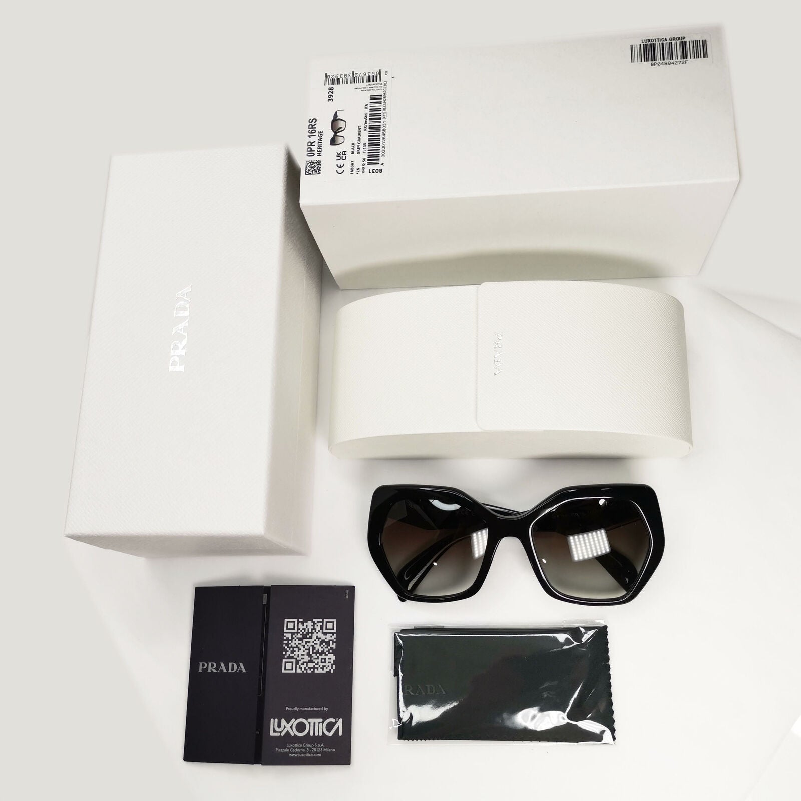 Prada Hexagon Sunglasses Black Grey Gradient Square PR16RS SPR 16R 1AB-0A7
