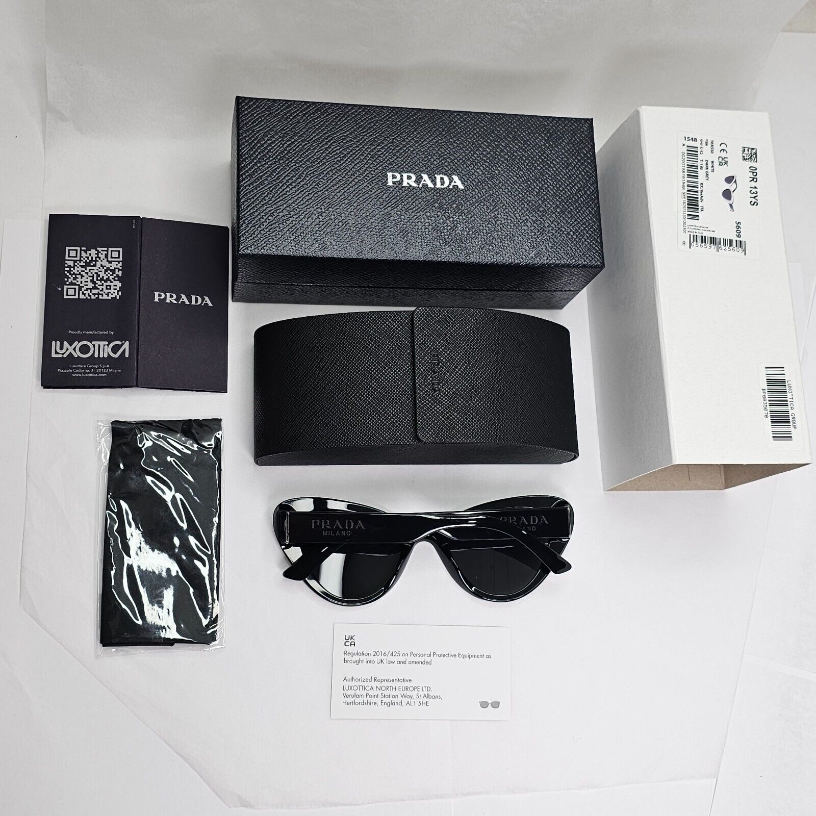 Prada Sunglasses White Black Cat Eye Milano Designer PR13YS SPR 13Y 10A-5S0 [a]