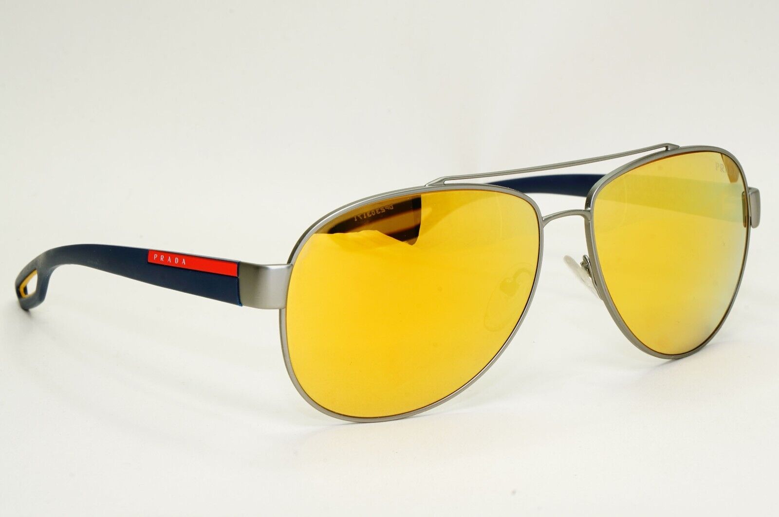 Prada Sunglasses Gold Mirror Pilot Dark Blue PS55QS SPS 55Q DG1-5N0 59mm 260724