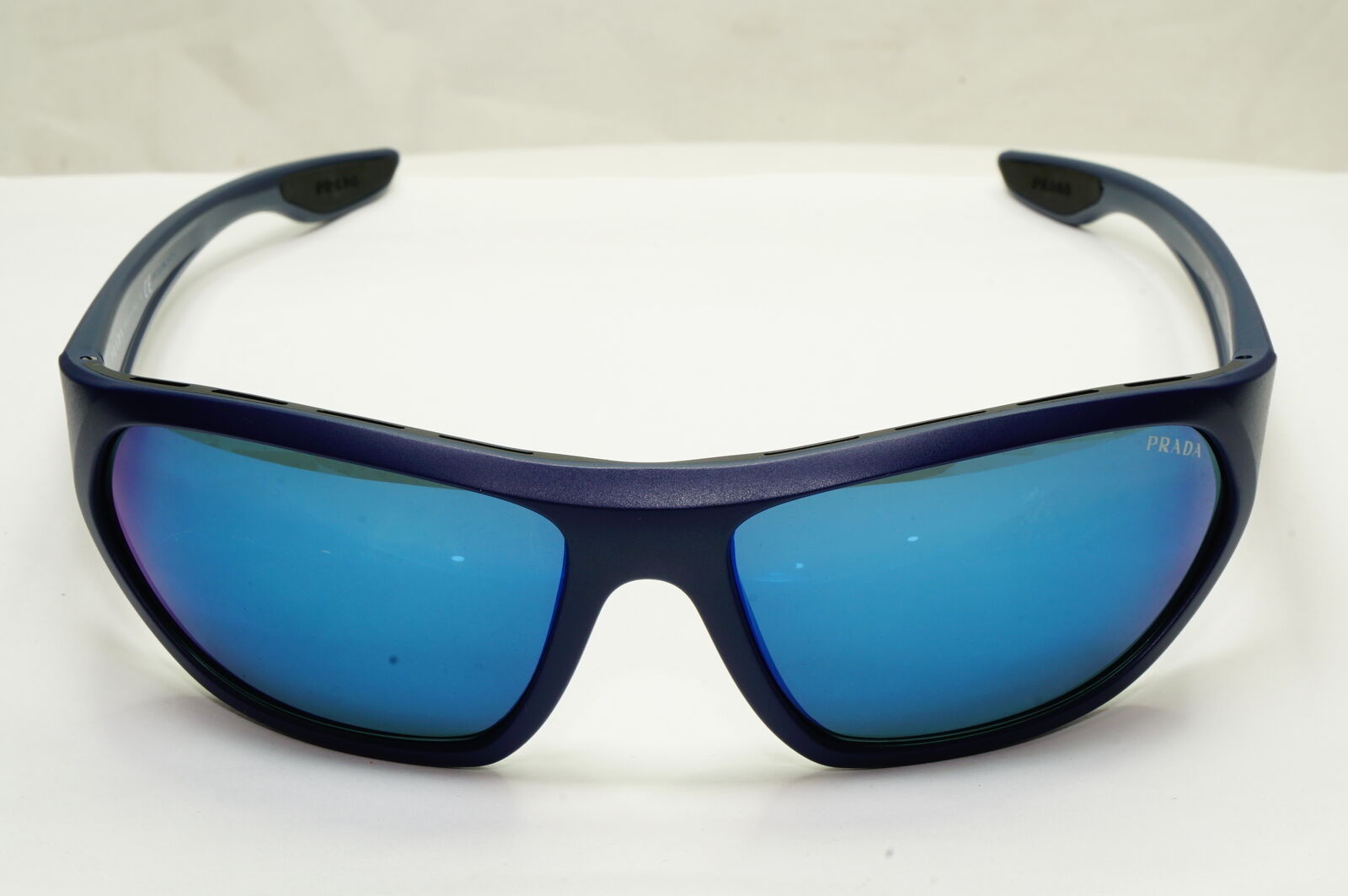 Authentic Prada Mens Blue Navy Mirrored Sunglasses Wrap SPS 18U MA3-9P1