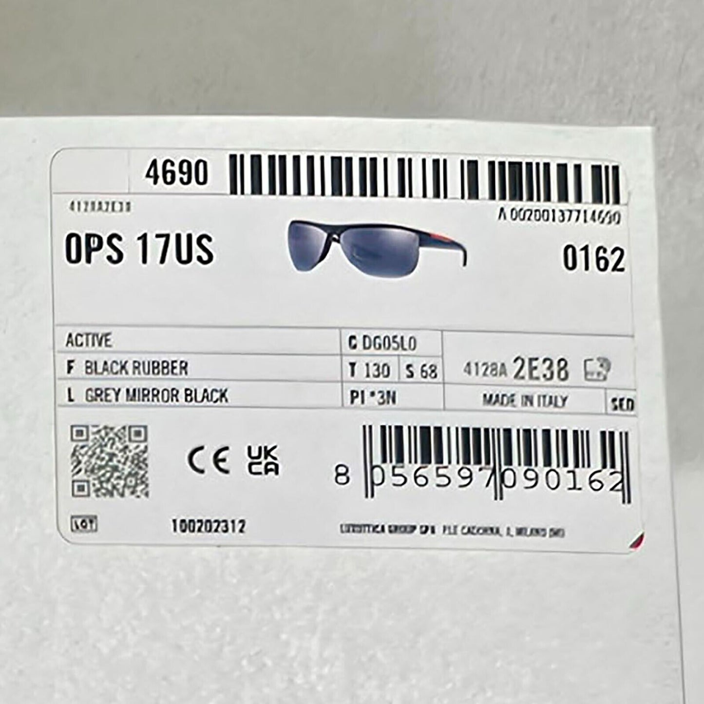 Prada Sunglasses Black Grey Mirro Wrap Rubber Sport PS17US SPS 17U DG0-5L0 [A]