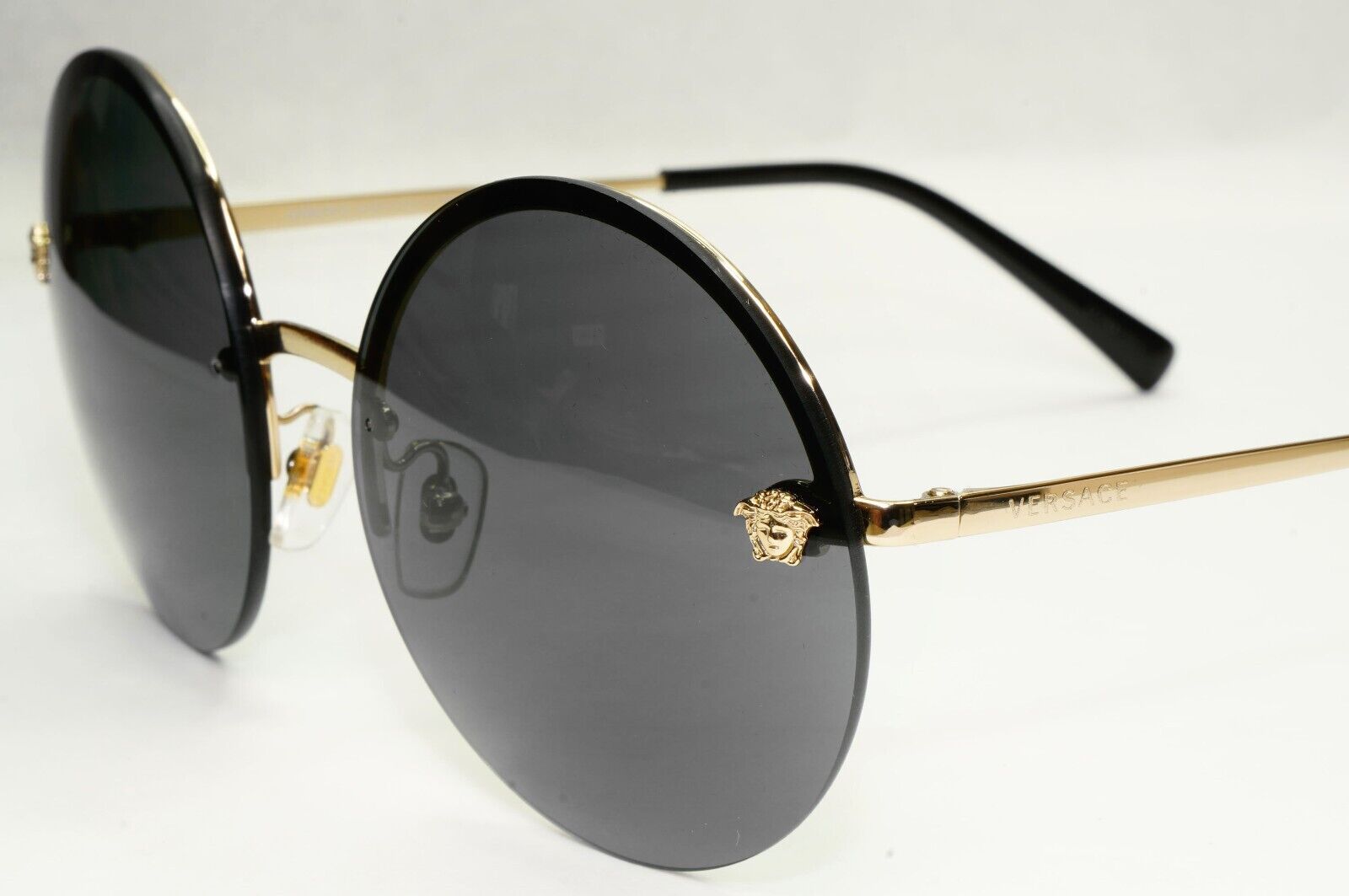 Versace Sunglasses Gold Black Round Medusa Rimless Metal MOD VE 2176 1252/87