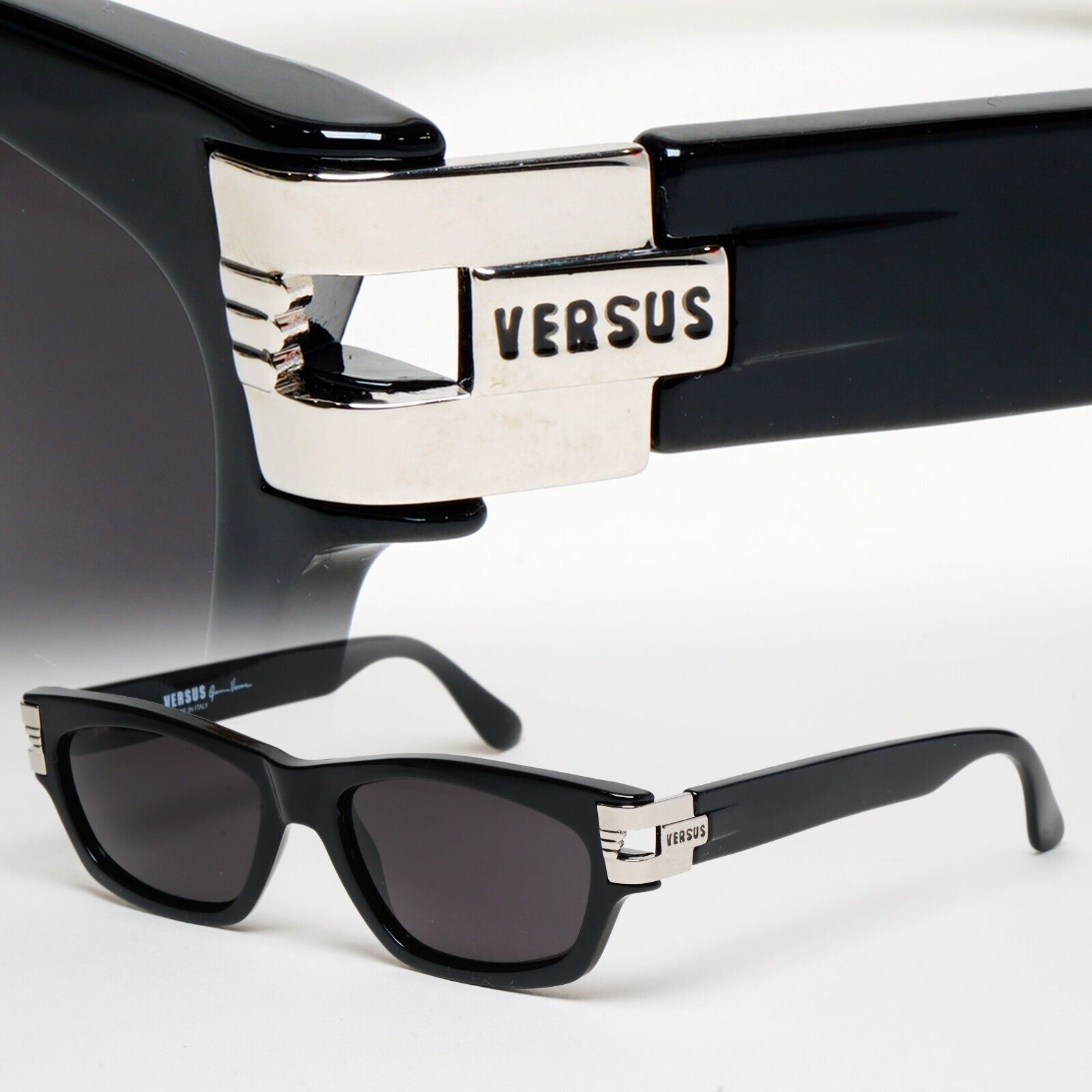 Versus Sunglasses 1996 by Gianni Versace Vintage Black Silver MOD E29 COL 852