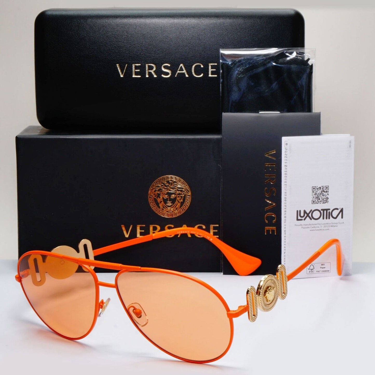Versace Sunglasses Orange Matte Pilot Oversized Large MOD VE 2249 1485/74 65mm