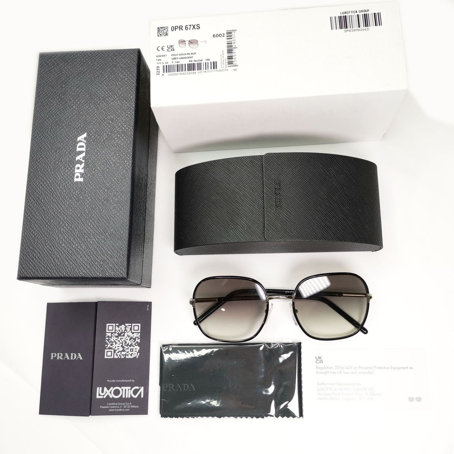 Prada Sunglasses Black Gold Grey Gradient Square PR67XS SPR 67X AAV-0A7