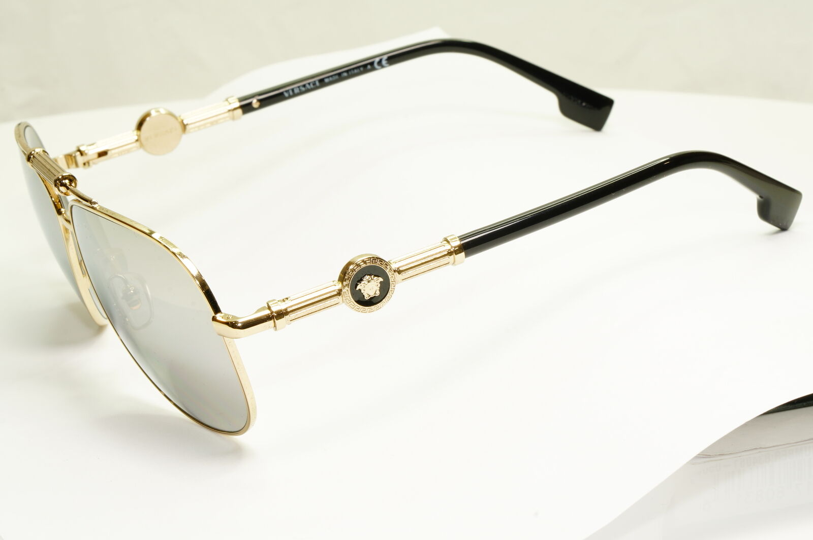 Versace Silver Gold Medusa Sunglasses Mirror Pilot Mens MOD VE 2236 1252/6G