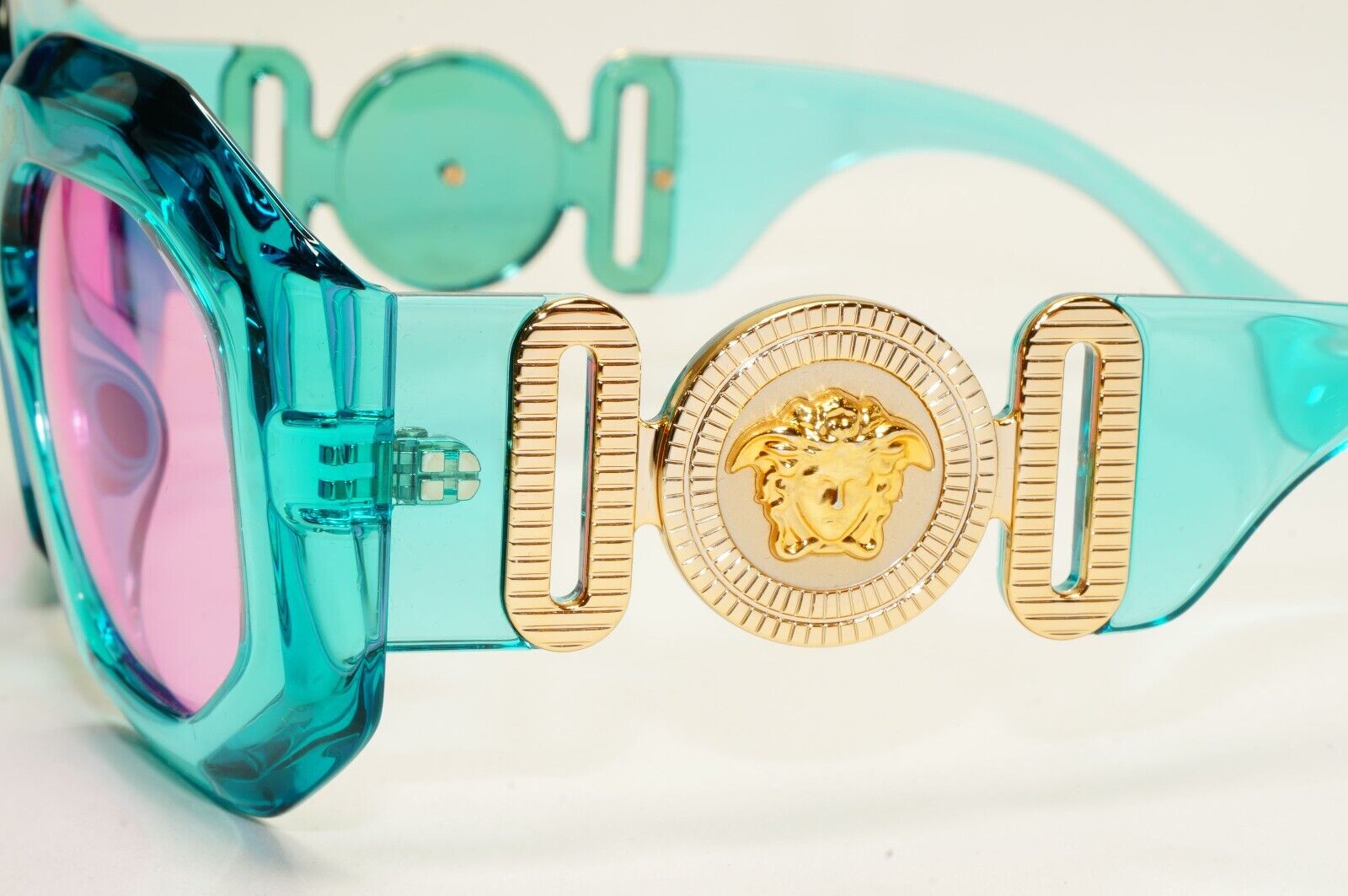 Versace Sunglasses Turquoise Transparent Gold Medusa Fuchsia MOD VE 4424U 5361/5