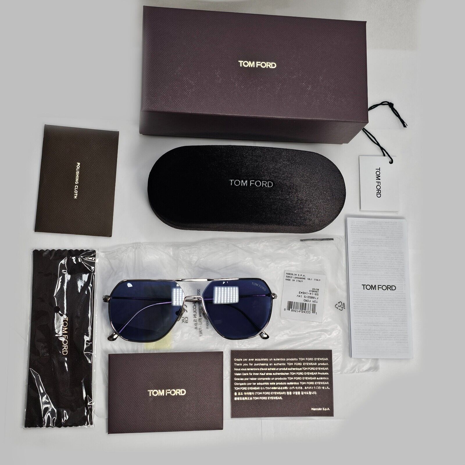 Tom Ford Sunglasses Gilles-02 Silver Dark Blue Metal Pilot TF 852 14V 59mm [A]