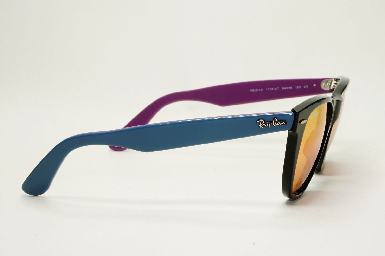 Ray-Ban Sunglasses Wayfarer Black Blue Mirror Violet Fuxia RB 2140 1174/4T 54mm