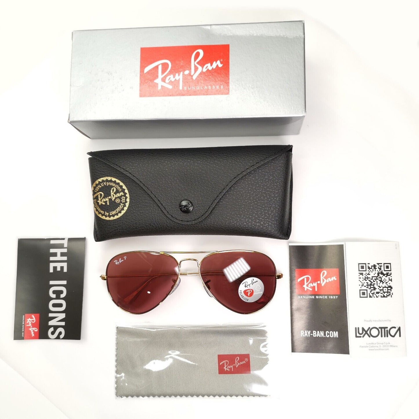 Ray-Ban Sunglasses Aviator Polarised Gold Dull Rose Purple RB 3025 9196/AF 50mm