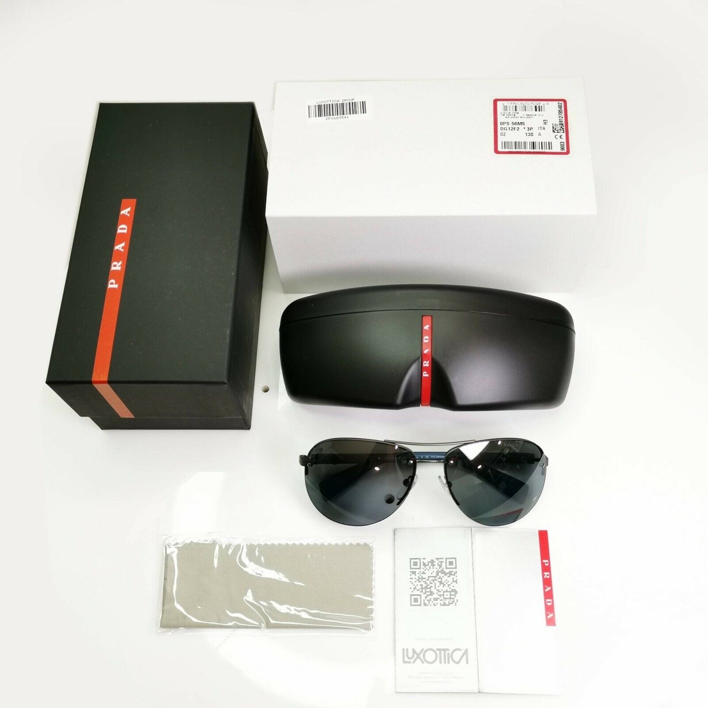 Prada Polarized Blue Sunglasses Silver Mirror Pilot 62mm Mens SPS 56M DG1-2F2