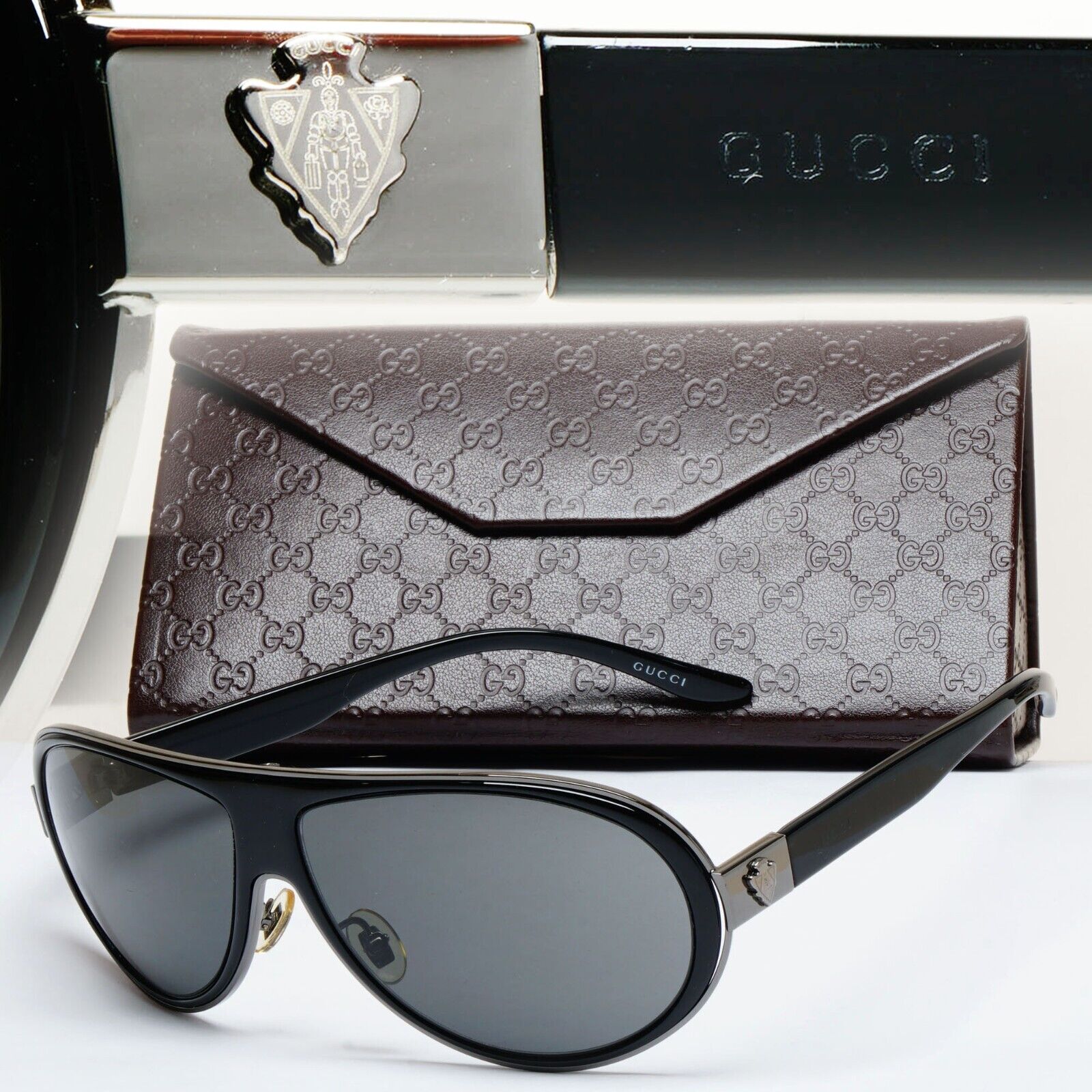 Gucci Sunglasses 2003 Vintage Black Pilot Grey Unisex GG 1890/S CVLP9 060125