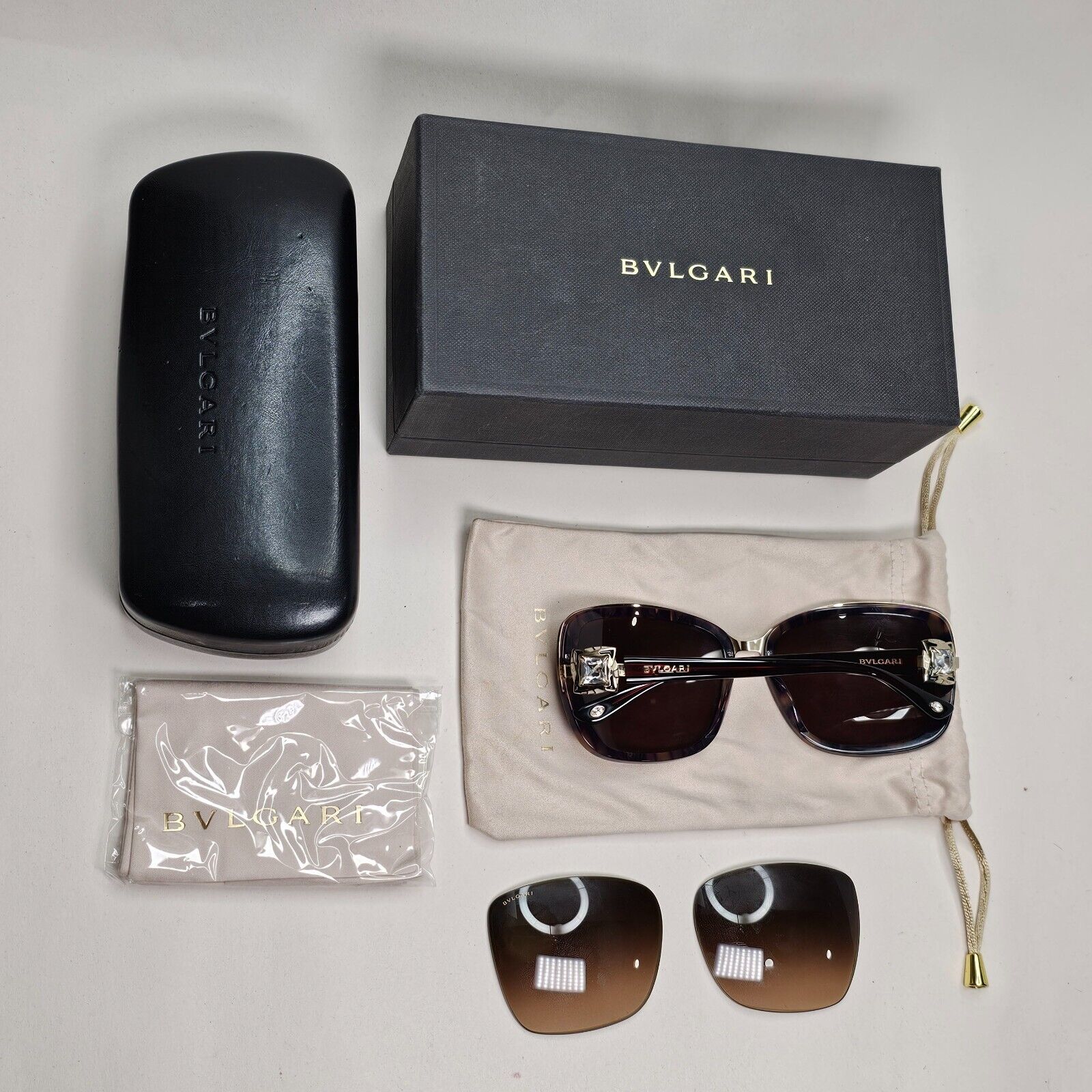 Bvlgari Sunglasses 2011 Vintage Brown Gold Crystal Square 6060-B 325/13 041124