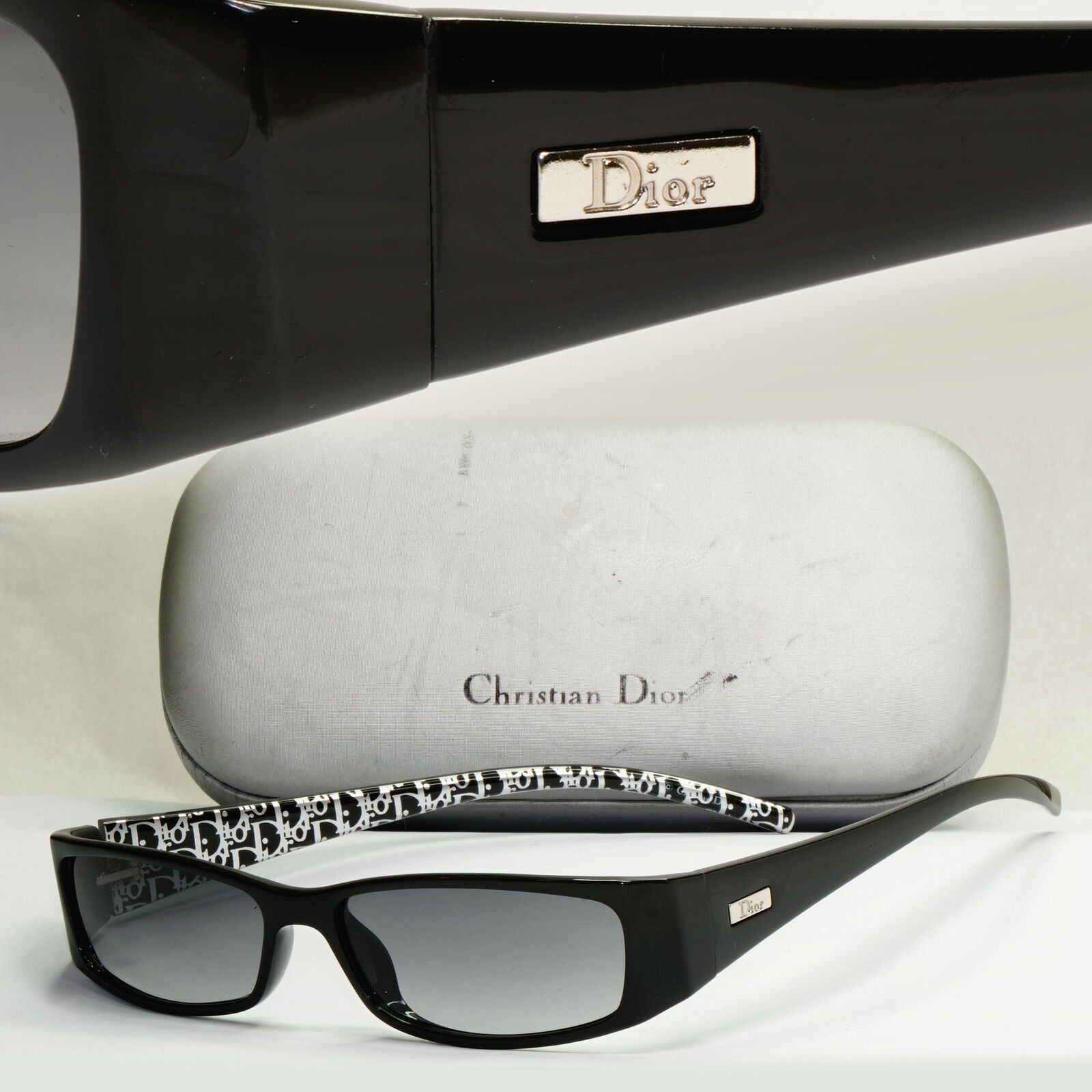 Dior Sunglasses 2004 Vintage Rectangle Black Grey Slim Small Thursday 5K3 180224