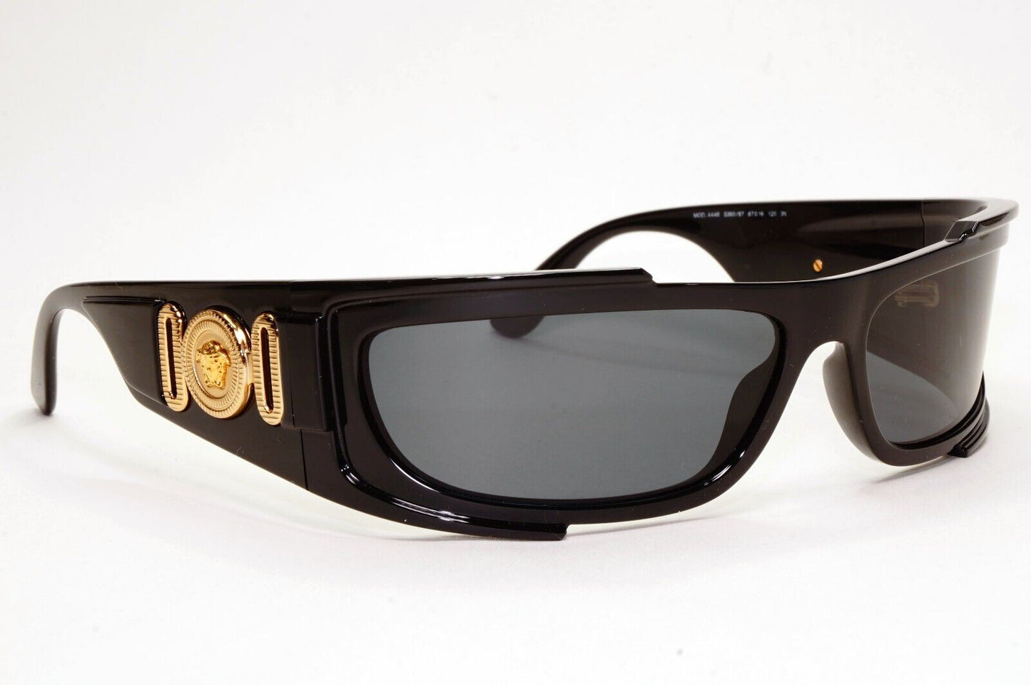 Versace Sunglasses Black Gold Medusa Glossy Wrap MOD VE 4446 5360/87
