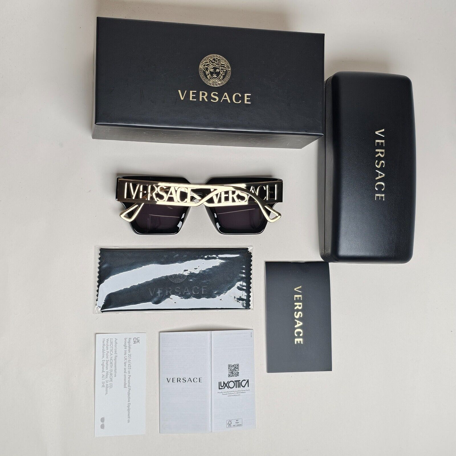 Versace Sunglasses Polarized Black Gold Square Grey MOD VE 4431 GB1/81 50mm