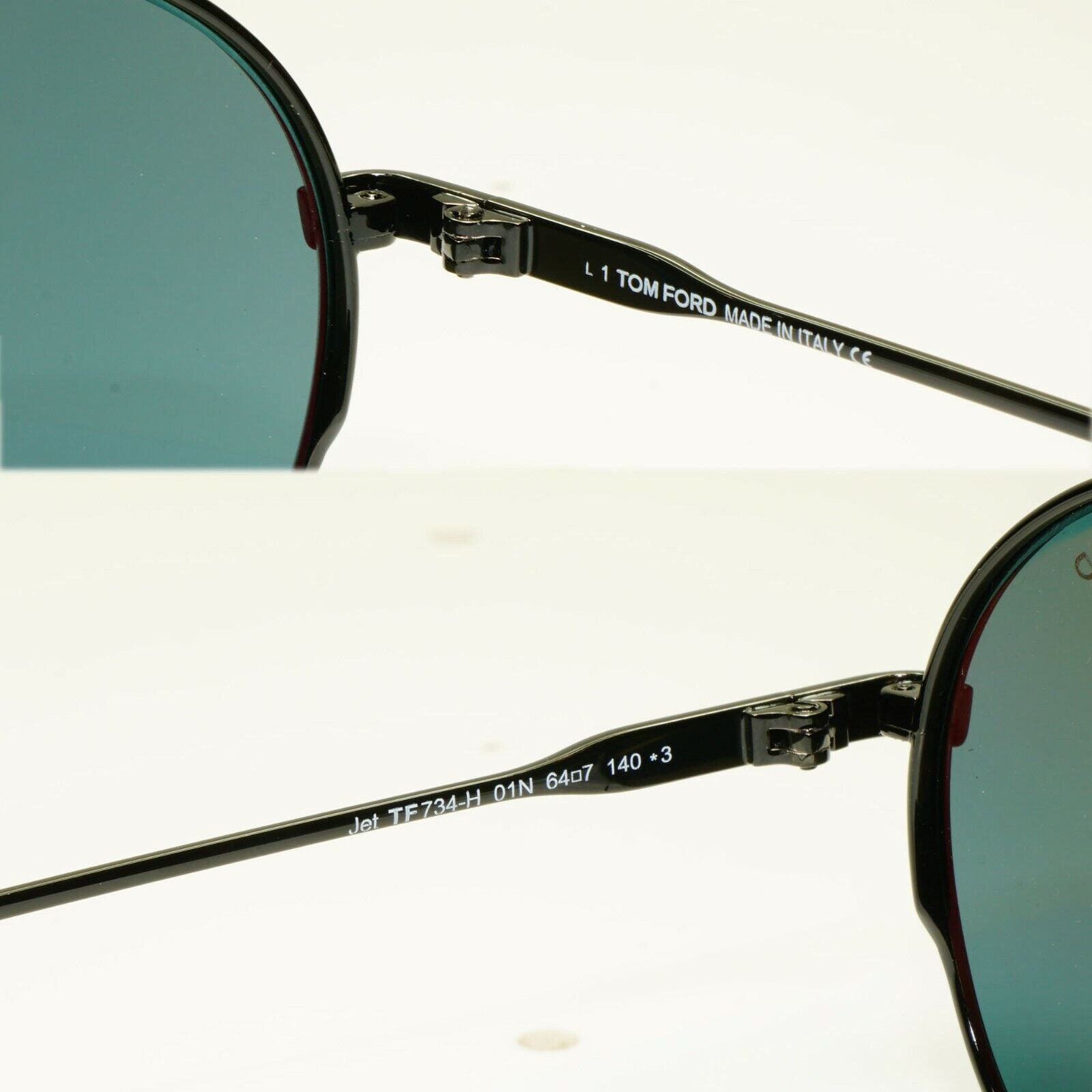 Tom Ford Black Sunglasses Pilot Green Metal Large 64mm Fashion Jet TF 734-H 01N 
