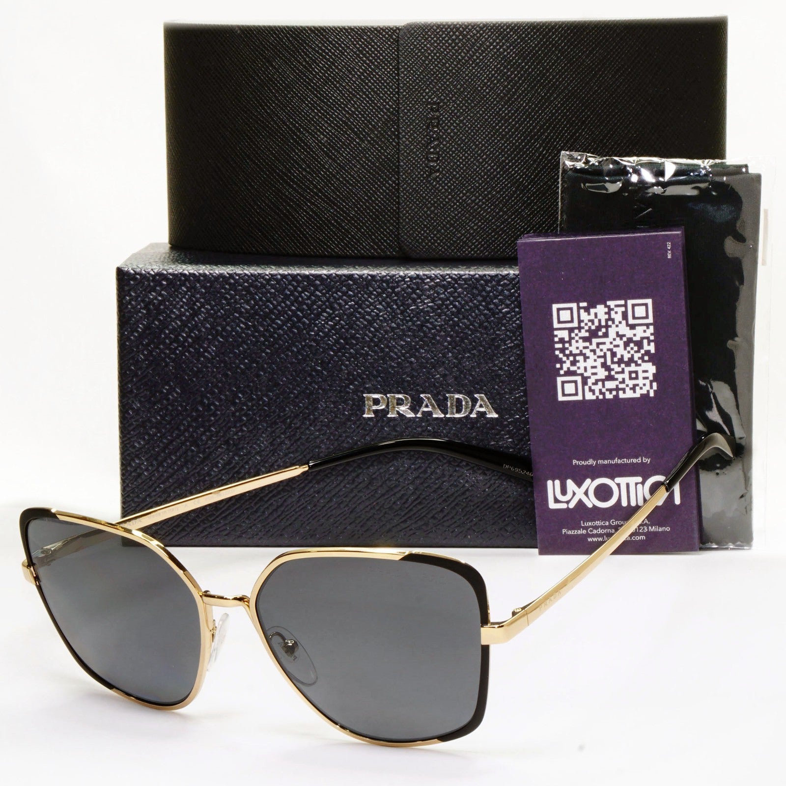 Prada Sunglasses Polarized Black Grey Gold Square PR60XS SPR 60X QE3-5Z1