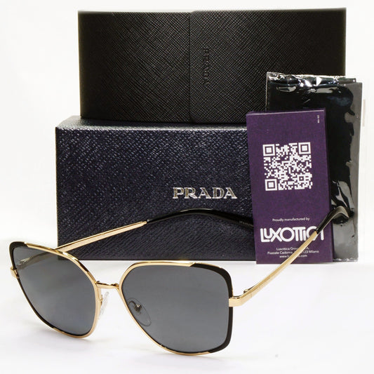Prada Sunglasses Polarized Black Grey Gold Square PR60XS SPR 60X QE3-5Z1