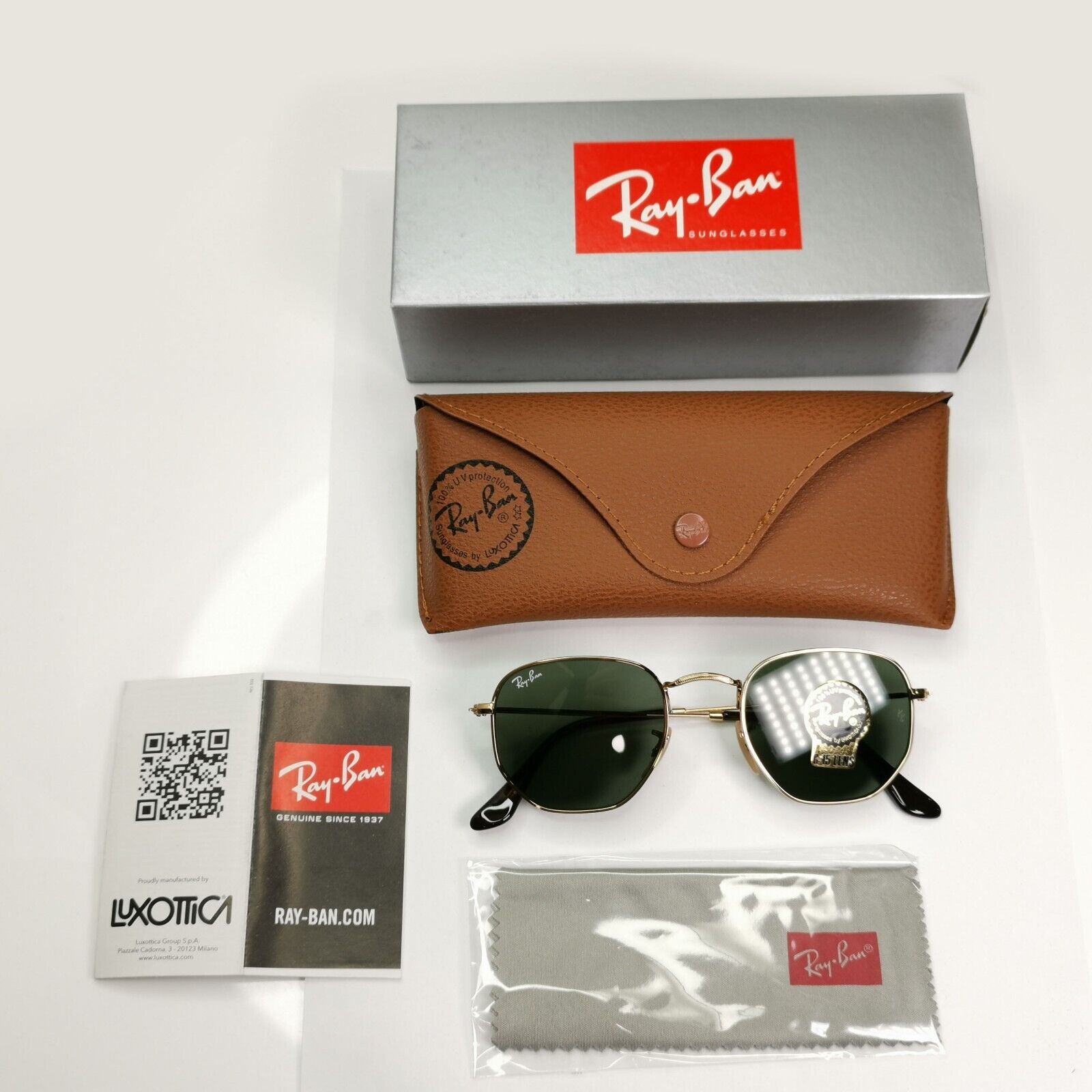 Ray-Ban Sunglasses Hexagonal Gold Arista Metal Green G15 RB 3548-N 001 48mm